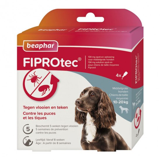 Beaphar Fiprotec 134 mg solution spot-on chien moyen (10-20kg) 4 pipettes