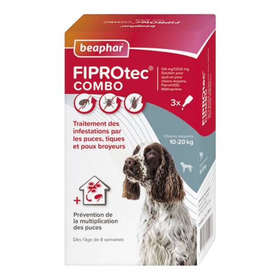 Beaphar Fiprotec Combo solution spot-on chiens moyens 10-20kg 3 pipettes