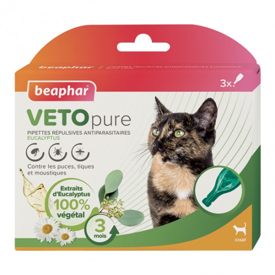 Beaphar Vetopure 3 pipettes répulsives antiparasitaires chat