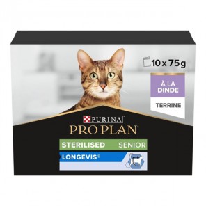 Purina Pro Plan Senior 7+ Longevis terrine pour chat stérilisé à la dinde 10 sachets x 75gr