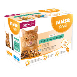 Iams Delights chat sénior bouchées terre et mer 12 x 85gr