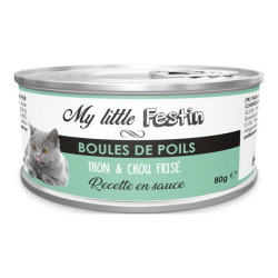 Agecom My Little Festin chat adulte boules de poils thon et chou frisé 80gr