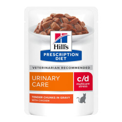 Hill's Prescription Diet C/D Multicare stress santé urinaire chat adulte 12 sachets repas poulet de 85gr