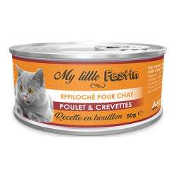 Agecom My Little Festin chat effiloché poulet et crevette 80gr