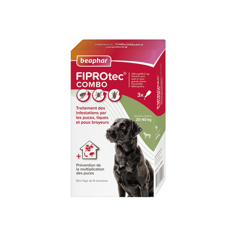 Beaphar Fiprotec Combo grand chien 20 à 40kg 3 pipettes